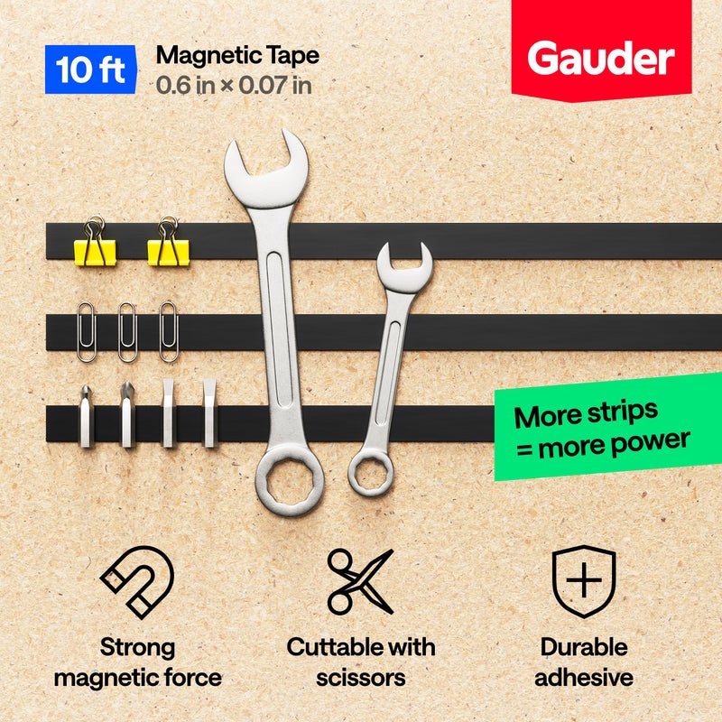 GAUDER Magnetic Tape with 3M Adhesive - Strong Self-Adhesive Magnet Strip - Strong Magnetic Tape Roll with Cuttable Length & 3M Sticky Back (10 ft x 0.6 in) - Image 3
